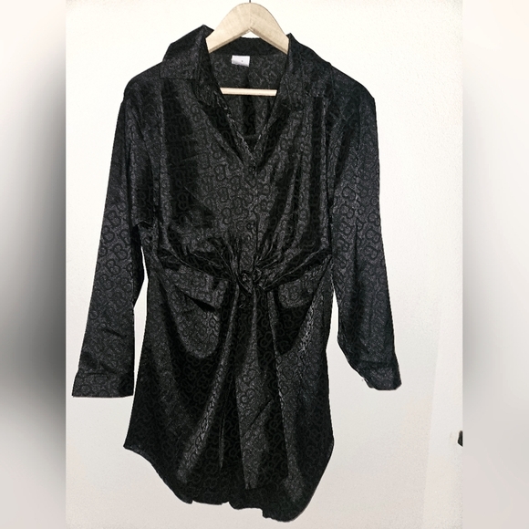 hot28 Dresses & Skirts - Black Silk Shirt Dress Tie Front